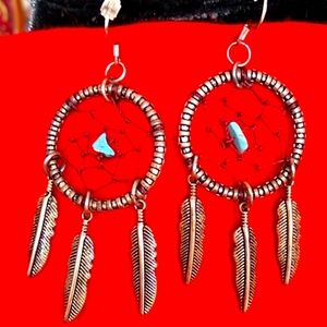 Dream catcher style silver earrings